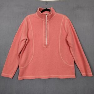 Tommy Bahama Sweatshirt Womens XL Pink Terry 1/2 Zip Mock Neck Pineapple